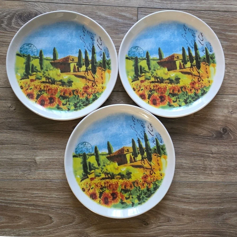 Ceramisia Italian Salad Dessert Decor Plate Tuscan Landscape Mediterranean Art